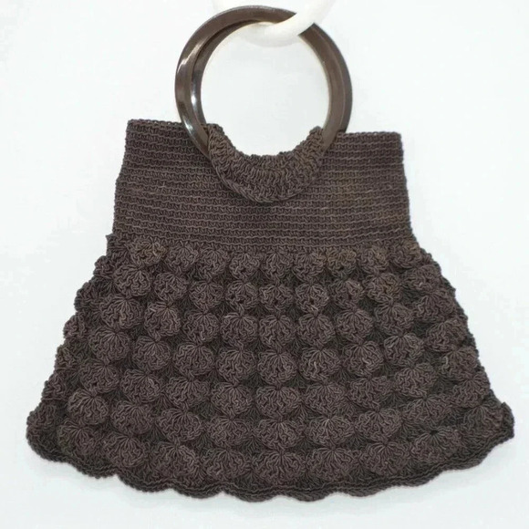 Art Deco Brown Crocheted Corded Fabric Bakelite - Picture 2 of 11